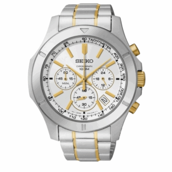 Seiko Chronograph Silver & Yellow Gold Toned Steel Watch