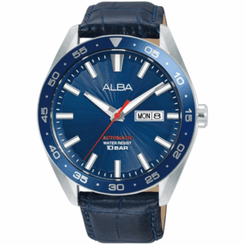 Alba Men's Watch A3B013X1Q – Blue Patterned Dial with Blue Leather Strap
