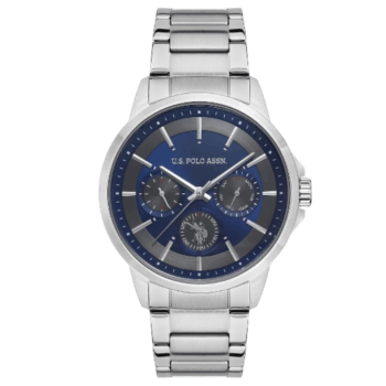 USPA Analog Watch For Men With Blue Grey Dial And Silver Steel Band USPA1000-03
