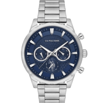 U.S. Polo Assn. Men's Analog Watch – USPA1055B-02 with Blue Dial & Silver Stainless Steel Bracelet (44mm)